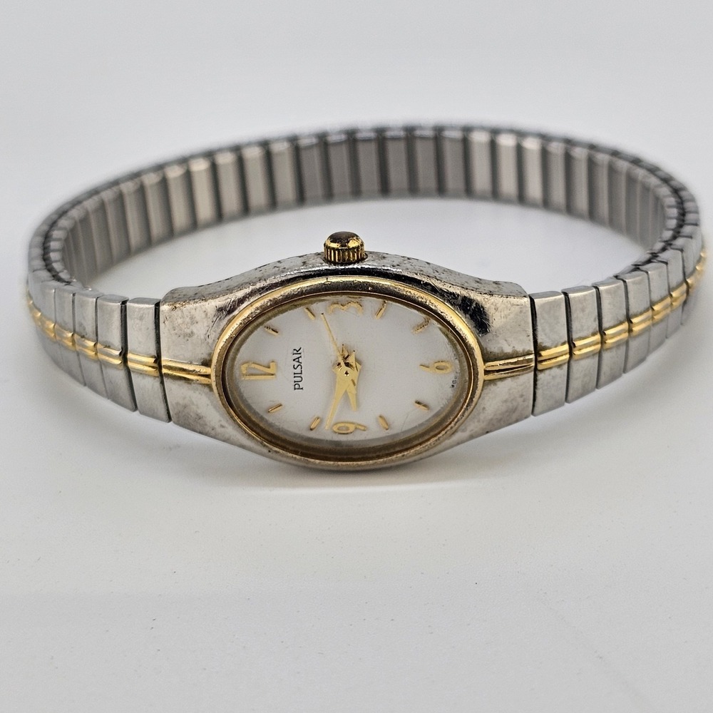 VTG Pulsar Women's Watch 17MM White Dial Two Tone Band 6" NEW Battery